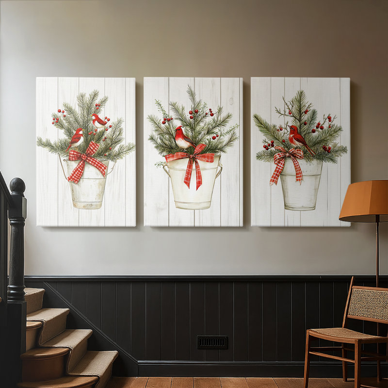Christmas Holiday Art Lxxiv - Toile tendue avec châssis sur mesure - 3 pièces