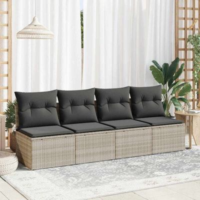 2 Piece Garden Sofa Set with Cushions in Poly Rattan Acacia