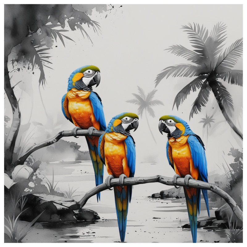 Tapis de bain bleu, bleu, perroquets, L 34 po x L 21 po