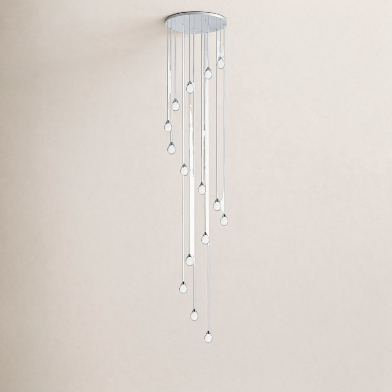 Luminaire suspendu en forme de globe à 15 lumières Alheidis, Chrome poli, Transparent