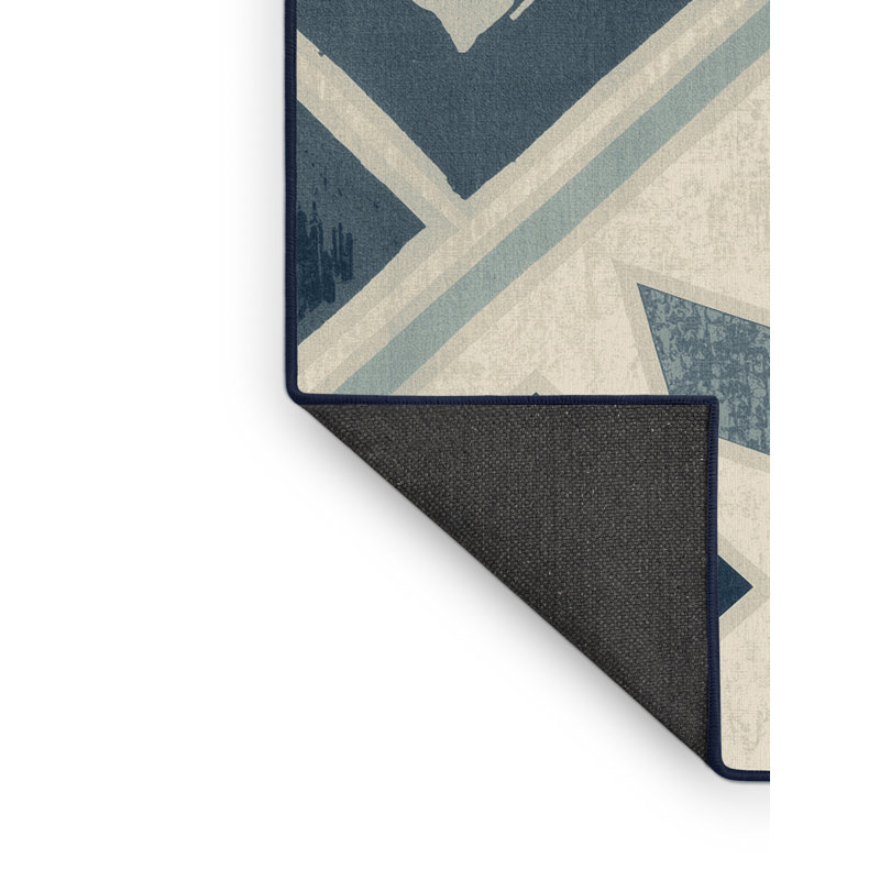 Tapis moelleux moelleux à motif de blocs d'inspiration mondiale Dahill - bleu marine, Carré 4 pi