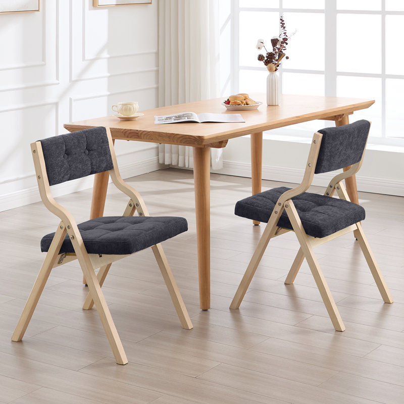 Chaise pliante au design élégant avec structure en bois massif et dossier et siège rembourrés capitonnés, Gris foncé