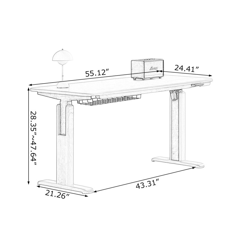 Bureau brun en bois massif avec tiroirs rectangulaires réglables, H 47,64 po x l 55,12 po x P 24,41 po