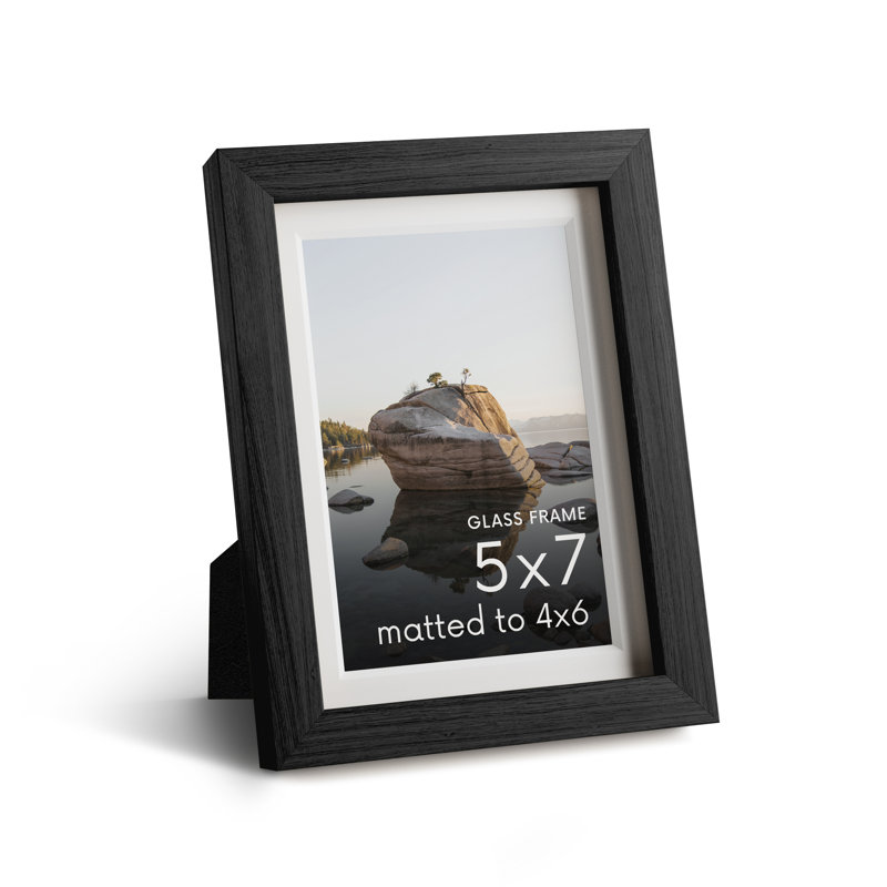 Cadre photo en bois massif avec verre, Noir, L 5 po x H 7 po