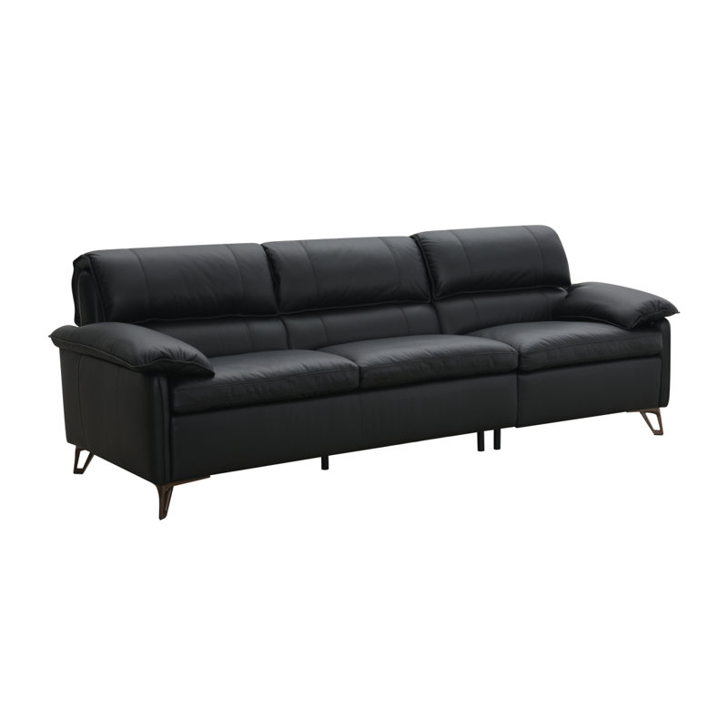 Canapé moderne Eilene, cuir fleur noir, 3, H 39,04 po x l 109,03 po x P 38,03 po