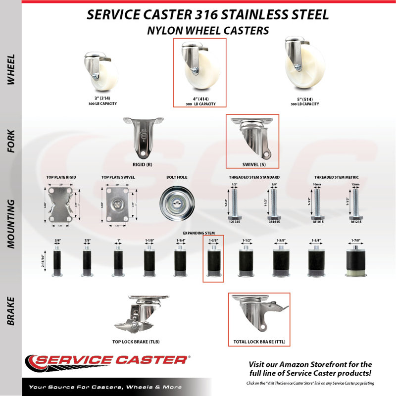 Swivel Stem Caster, 4" H x 4" W