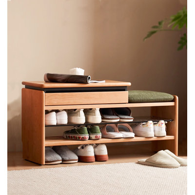 Scandinavian Solid Wood Three-Tier Storage Shoe Bench With Drawers