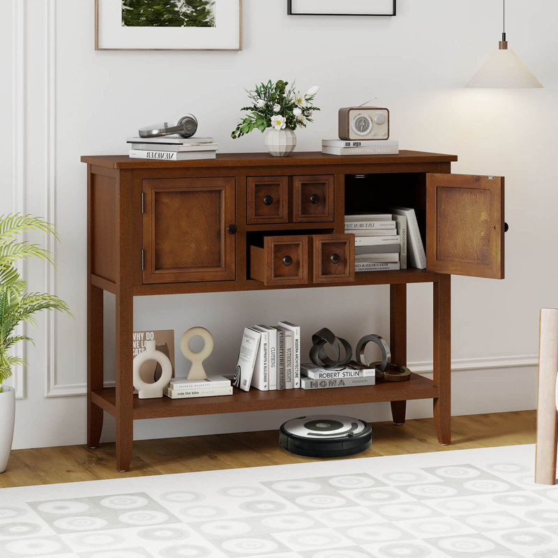 Buffet Sideboard Cabinet Entryway Console Table with 2 Doors and 2 Drawers Brown, Brown