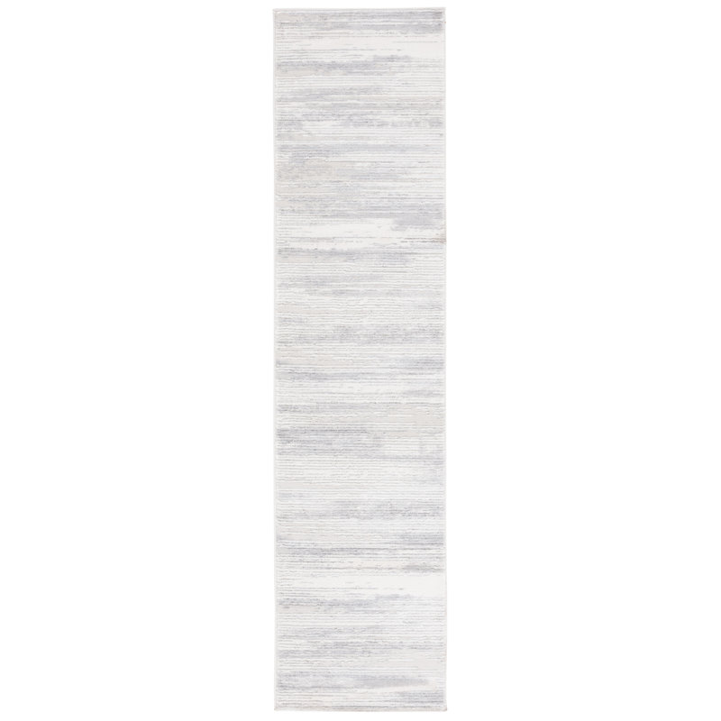 Tapis en polypropylène / polyester tissé à la machine en gris / ivoire, Tapis de couloir 2 pi x 8 pi
