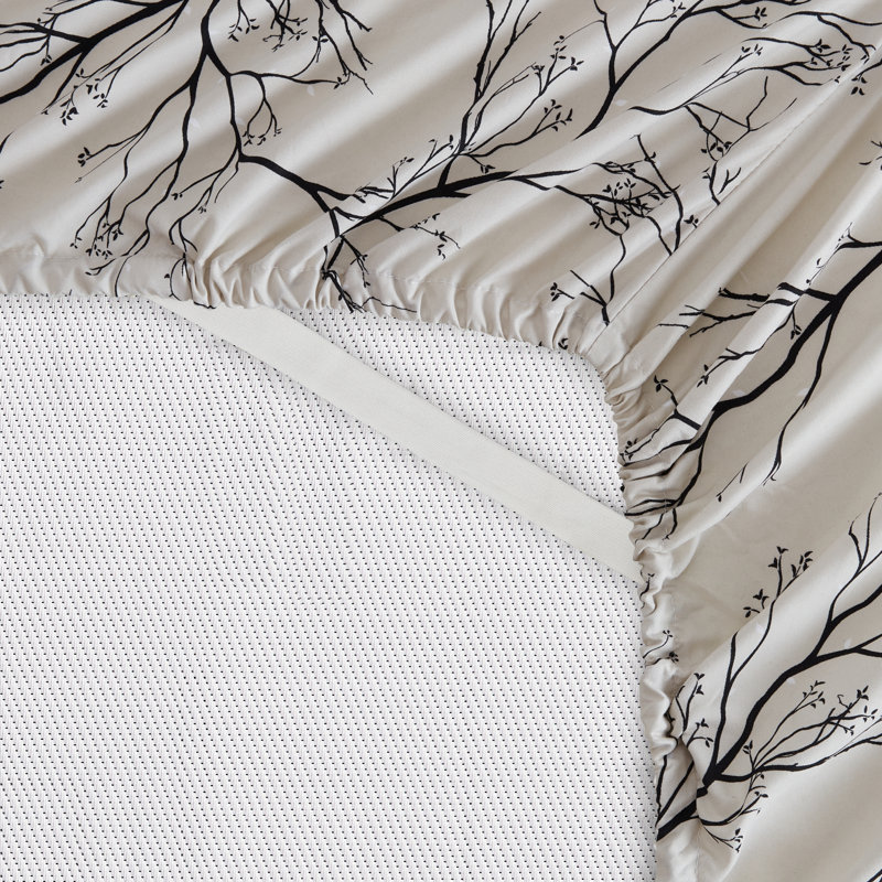 Ensemble de draps en microfibre ultra doux, Ensemble de draps pour très grand lit avec 4 taie, Crème avec motif floral