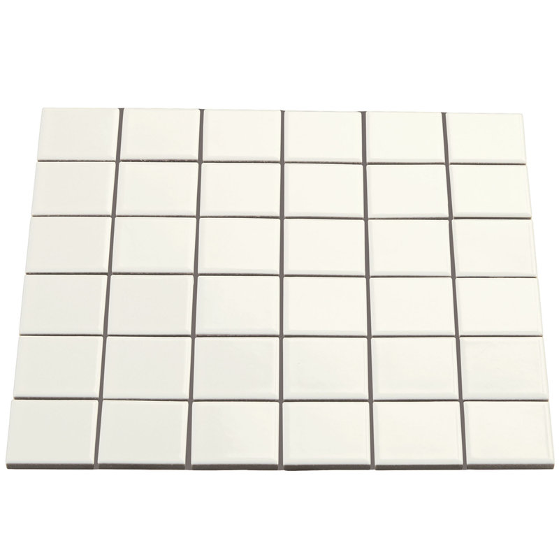 Electro-Funk Gloss 2" x 2" Porcelain Grid Mosaic Wall & Floor Tile, Chalk