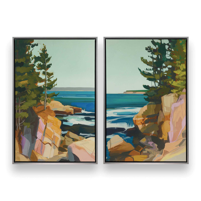 " Seacliff Whispers " by Azure Artisanal Studio 2 - Pieces, Polished Chrome Floater Framed, 14" H x 20" W x 1.75" D