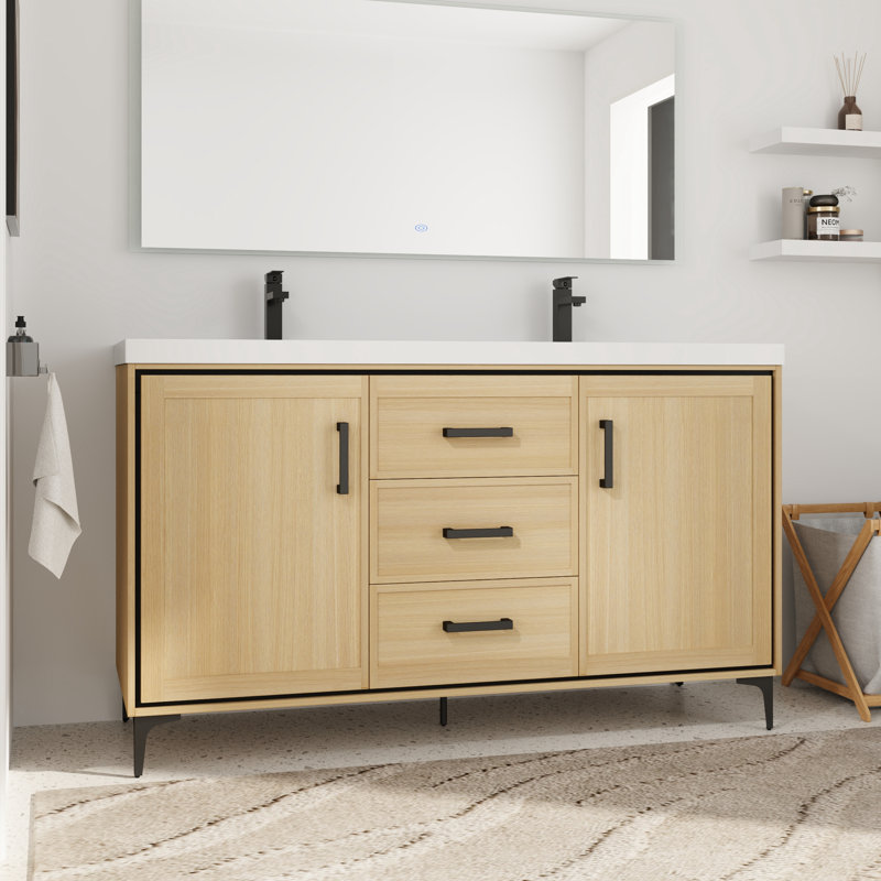 Meuble-lavabo double 60 po avec plateau en résine