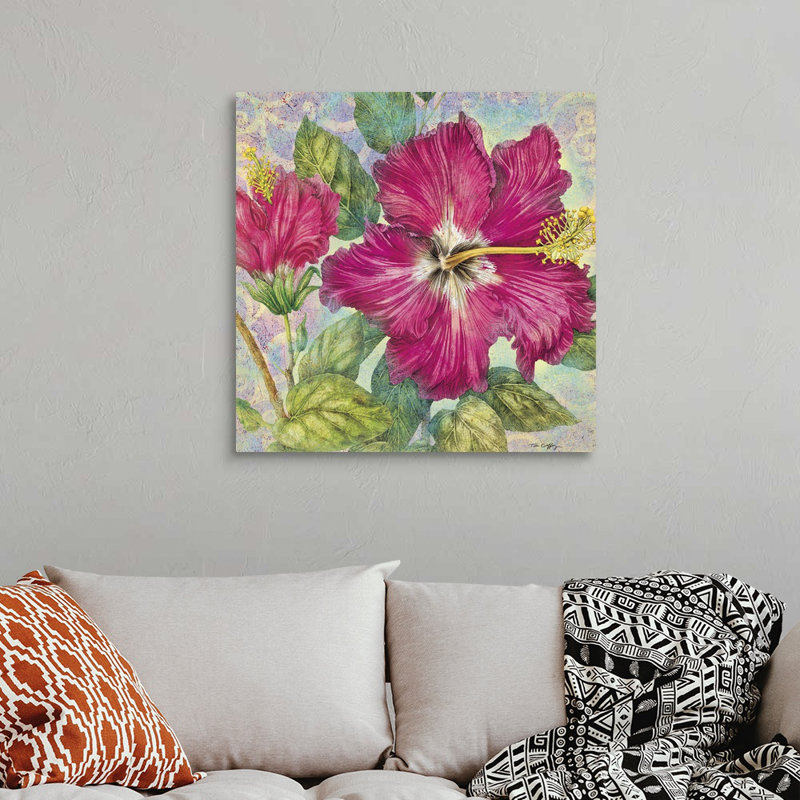 Hibiscus, art mural sur toile, Toile tendue, H 30 po x l 30 po x P 1,25 po
