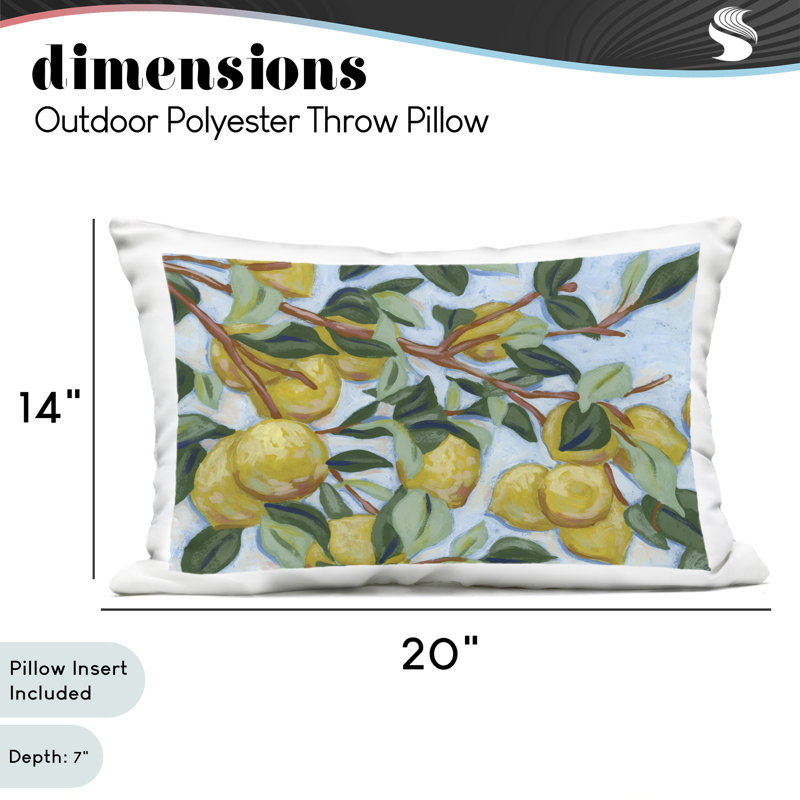 Coussin d'extérieur à imprimé d'agrumes Sunshine, design par June Erica Vess, 14 x 7 x 20