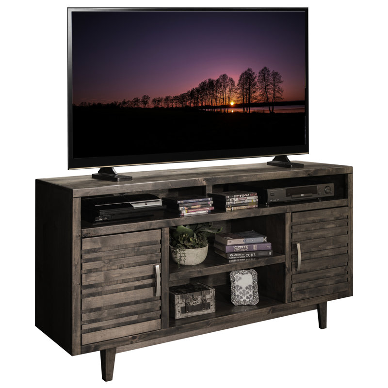 Meuble télé 62 po, gris anthracite, téléviseur jusqu'à 70 po, sans assemblage, 4 tablettes et 2 portes, aspect rustique chic 62 po avec finition gris anthracite, convient aux tablettes, moderne