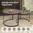 Set of 3 Wood Grain Top Nesting Round Metal Frame Coffee Table, Round Brown Wicker Ottomans with Cushion