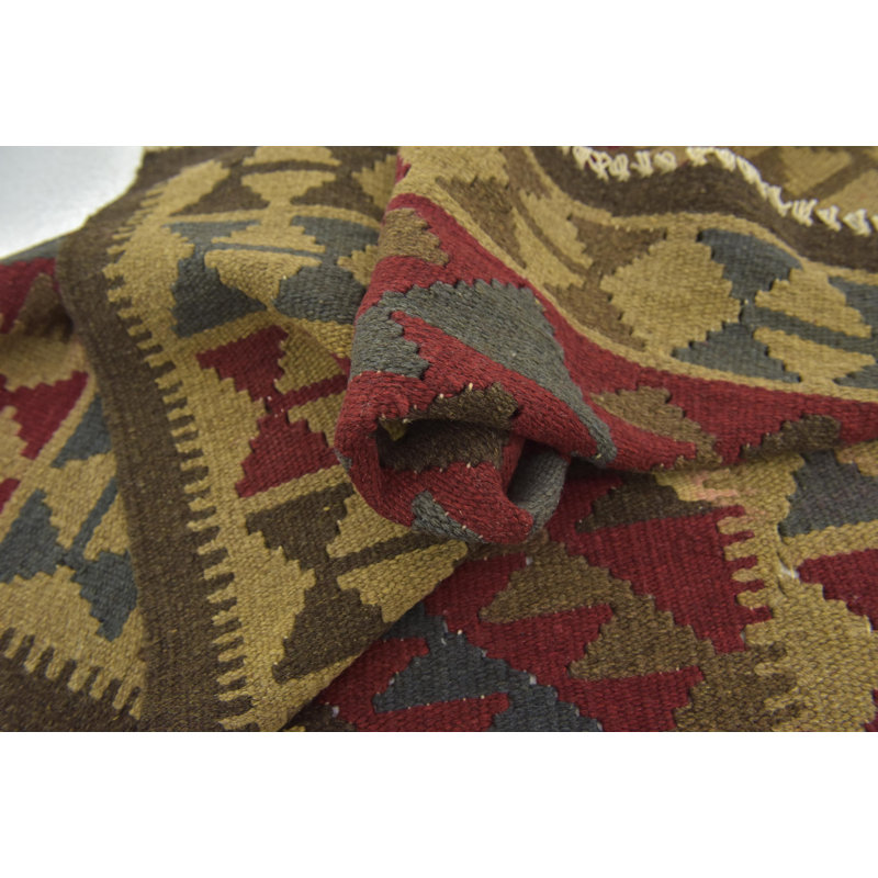 Tapis de zone en laine noué la/rouge 3 pi 4 po x 4 pi 10 po one-of-kind Lorain