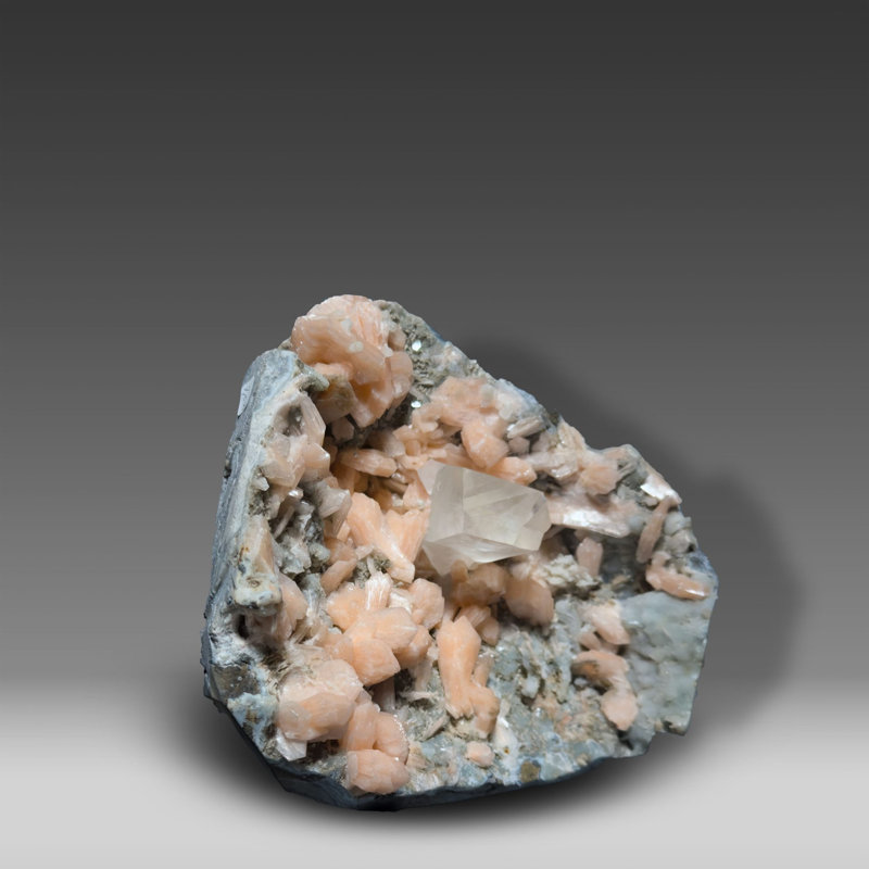 Calcite and Stilbite on Apophyllite