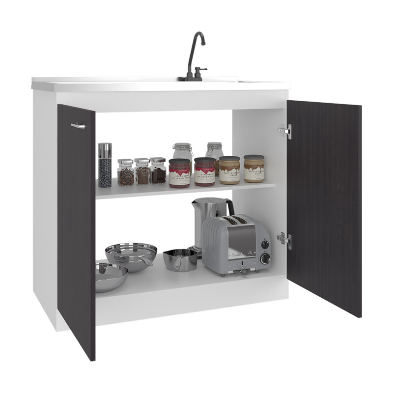 Napoles Utility Sink With Faucet Inclued And Integrated Stainless Steel Counter Top, Black/White Print