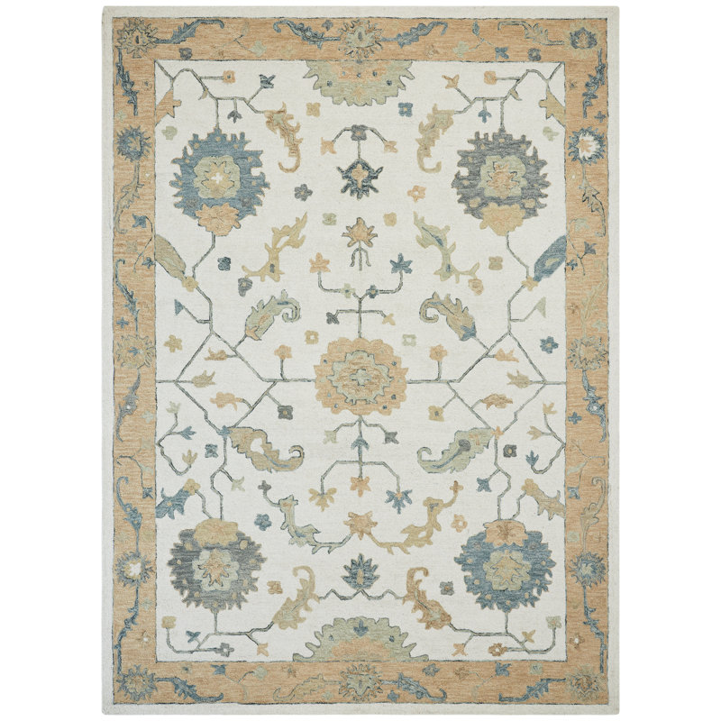 Sundara Botanique Warm Stone Multi Wool Hand-Tufted Area Rug, Rectangle 12' x 15', Ivory/Gold