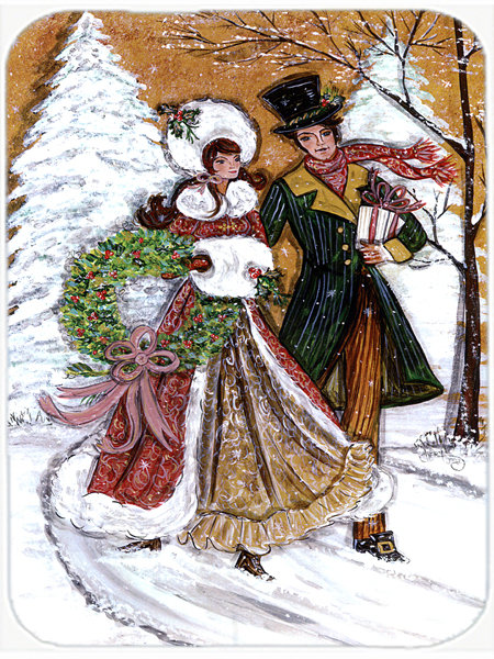 Planche à découper en verre de scène de patinage d'hiver de couple