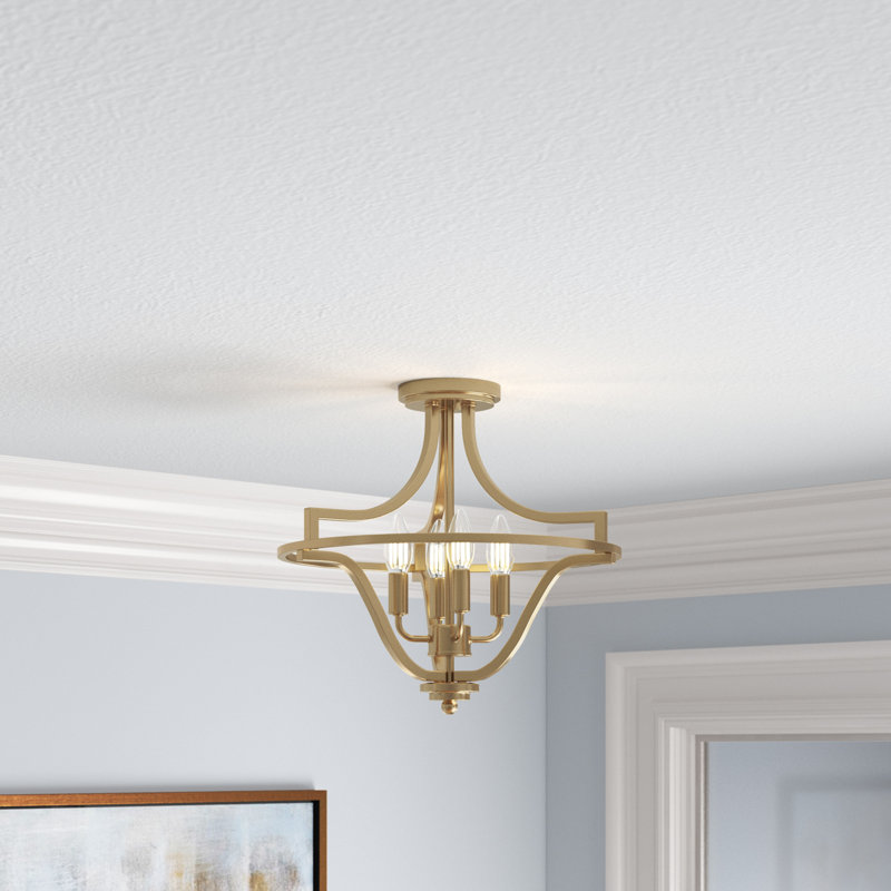 Plafonnier semi-encastré 4 lumières 16 po, Laiton délavé