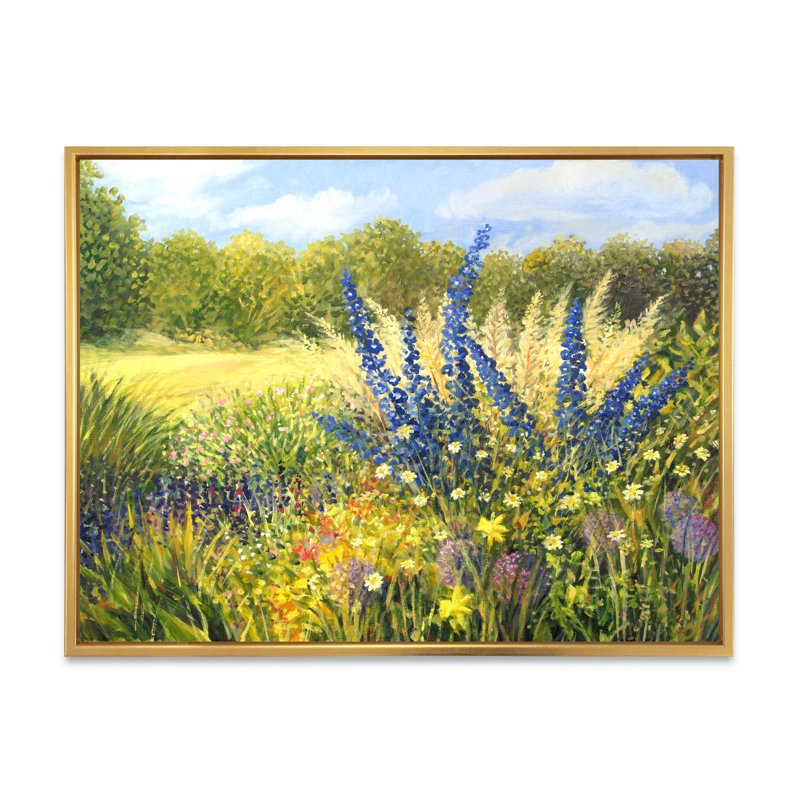 Fleurs sauvages - reproduction de cadre flottant sur toile, H 16 po x l 32 po x P 1 po, Cadre flottant doré