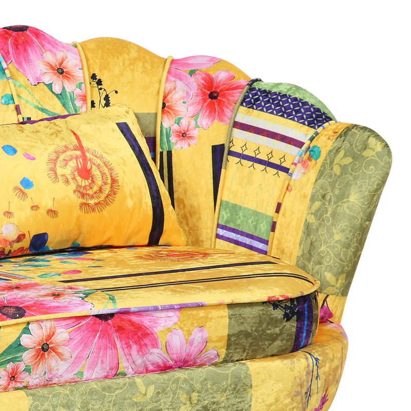Angelicia 2 Seater Loveseat Accent Sofa, Gold Patchwork