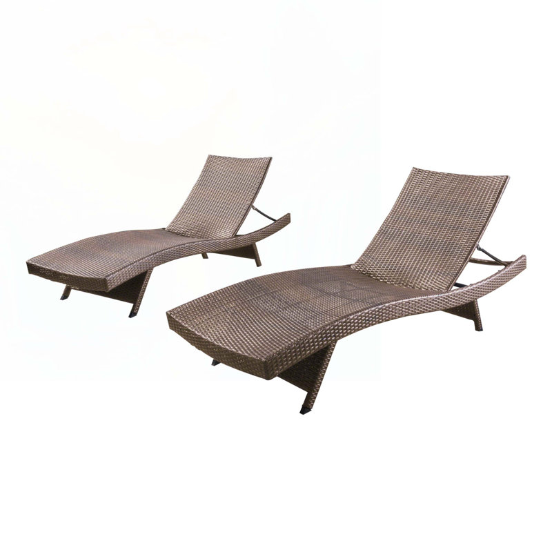 Billur Outdoor Wicker Chaise Lounge Set, Mixed Mocha