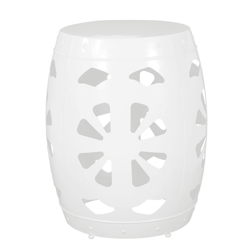 Large White Iron End Table - No Assembly, Powder-Coated Elegant Cut Frame, Assembly, White