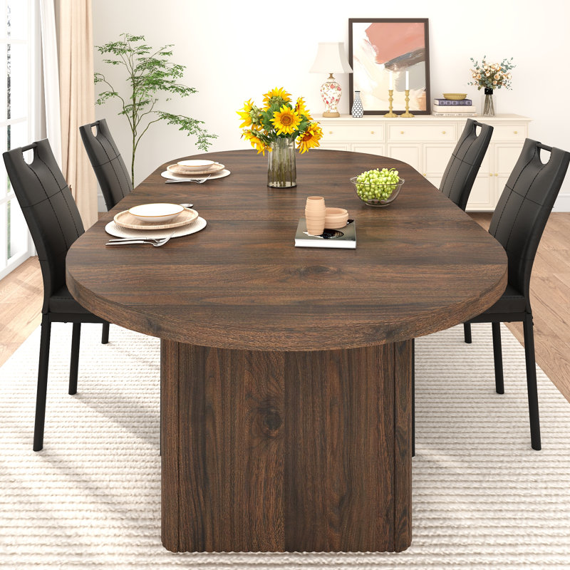 70.8 In Dining Table For 4-6, Modern Kitchen Table With Waterproof Wood Tabletop, Natural Rectangular Farmhouse Long Dining Room Tables With Foot Pads & Wood Strip Base For Kitchen Living Room