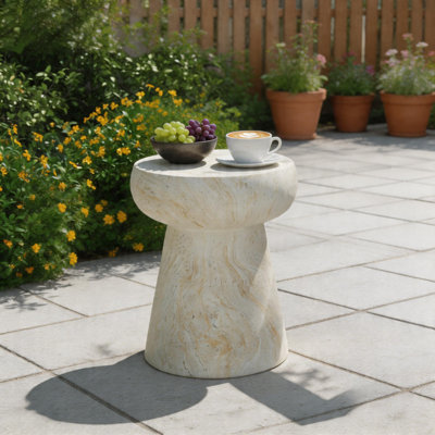 Mushroom-Shaped Concrete Outdoor Side Table, Modern Geometric Pedestal End Table, Multi-Functional Decorative Coffee Table for Patio & Indoor Outdoor Use