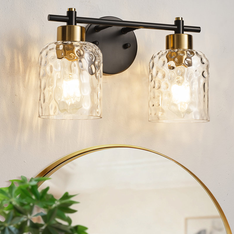 Éclairage pour salle de bain 2 lumières en verre martelé