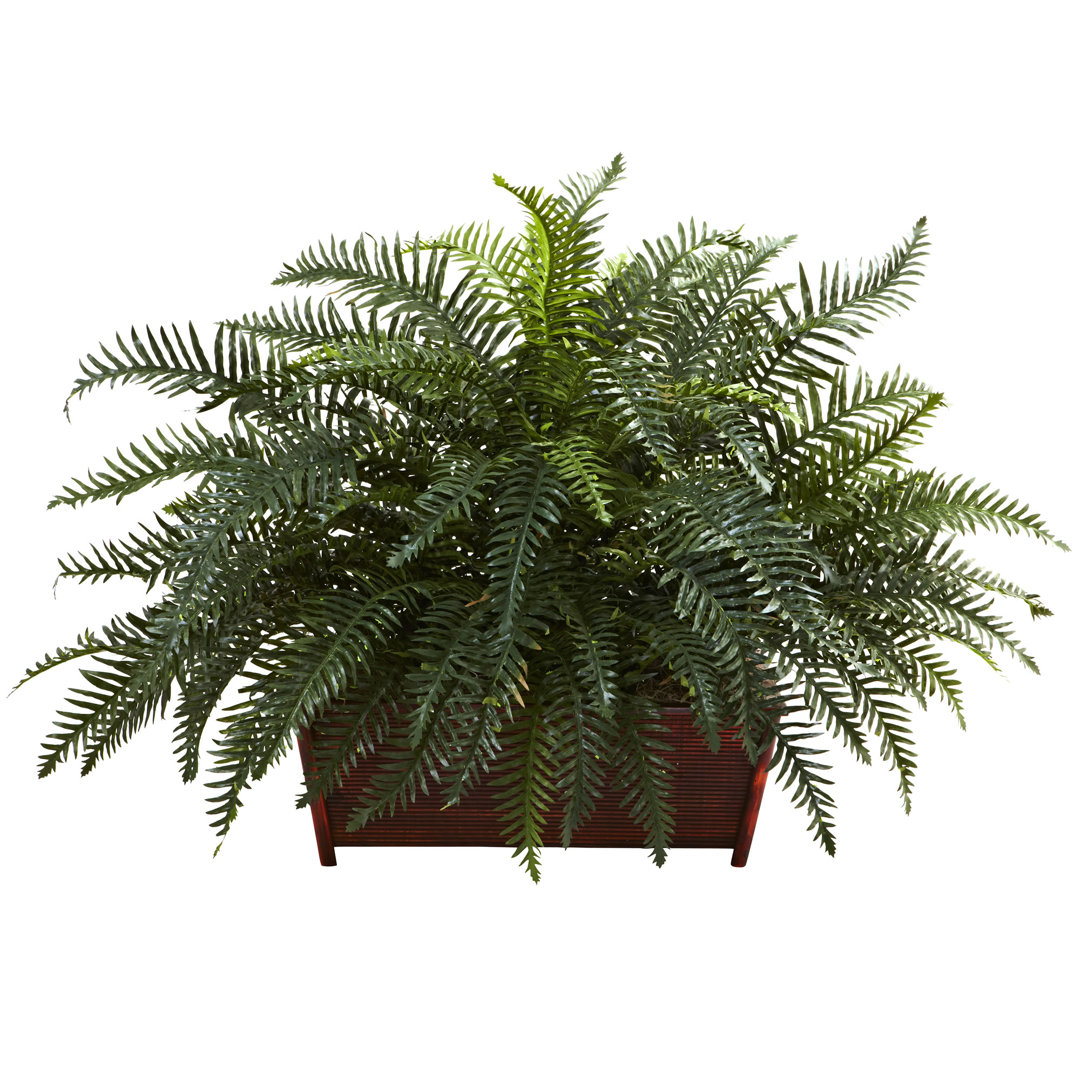 29 '' Faux Fern Plant in Wood Planter Primrue