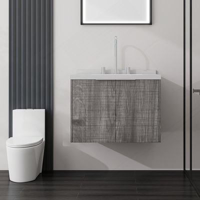 Meuble-lavabo suspendu de 61 cm (24 pouces) avec comptoir en marbre reconstitué et portes à fermeture en douceur