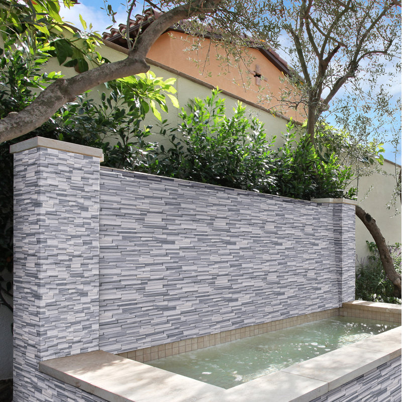 Stonecrest 6 in. x 18 in. Multi Finish Marble Ledger Corner Wall Tile, Auric White