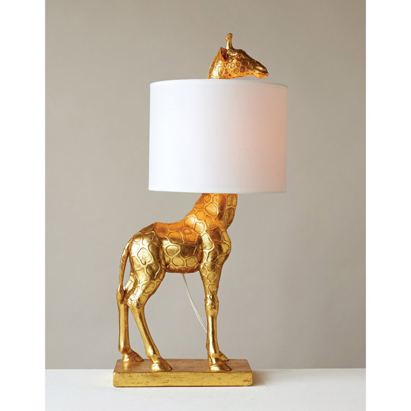 Lampe de table en résine avec abat-jour en lin, Or