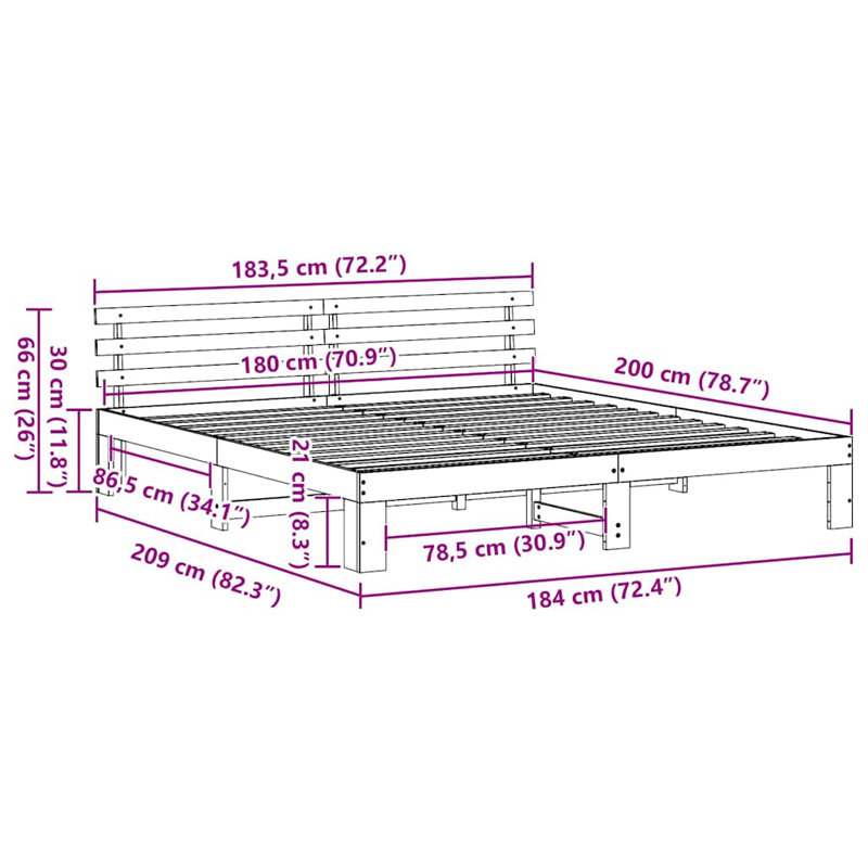 Solid Wood Bed Frame, Kingsize (5')