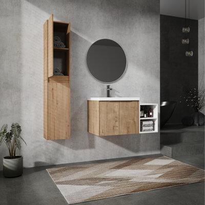 Modern Bathroom Vanity With Resin Basin And Side Unit - 36" Easy Maintenance Finish Storage Build