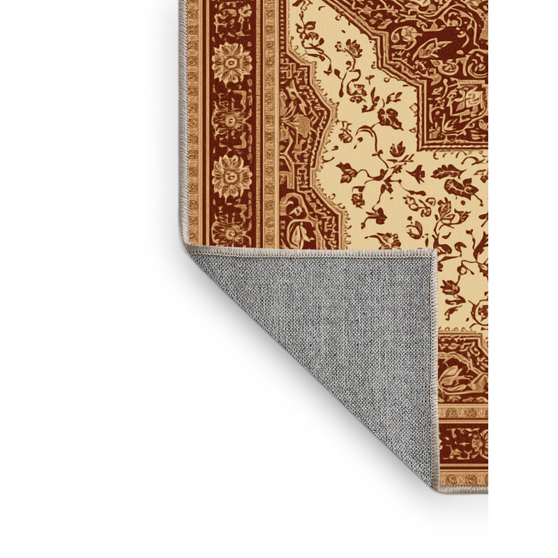 Machine Washable Parez Mount Kilimanjaro Classic Oriental Rug in Brown – Beige Binding, 5x7