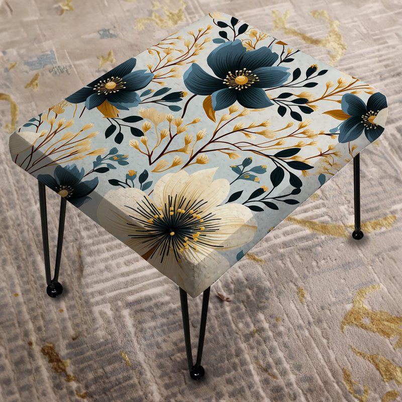 Motif floral bleu et ivoire à motif floral côtier - repose-pieds rectangulaire floral