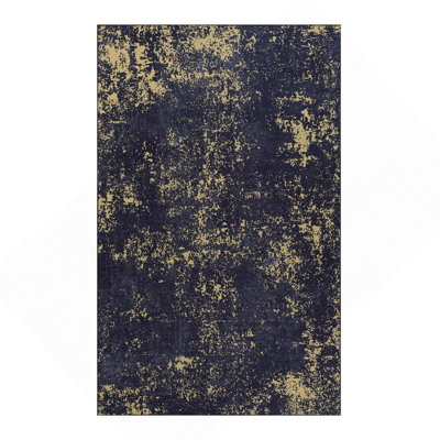 Black Washable Rug 5X8 Area Rug (Black+Gold, 5' X 8')