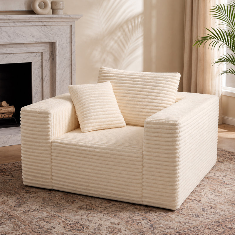Fauteuil de sol lounge surdimensionné de 119 cm (47 po) avec assise profonde, canapé moderne en velours côtelé à compression avec coussins, aucun assemblage requis