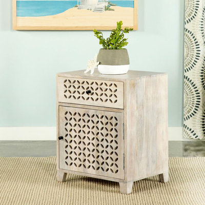 Beige Mango Wood Cabinet With Drawer And Whitewash Decoration Accent In Look For Living Area
