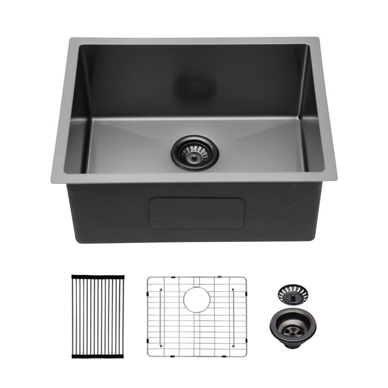 Évier de cuisine noir 23 po 23 po x 23 po x 18 po x 9 po en acier inoxydable avec profondeur de 9 po