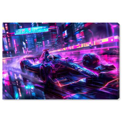 Race Car City Driving Canvas Neon Art Prints by Art Remedy