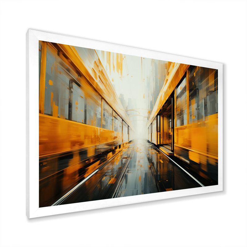 Yellow Train Translucent Rhythms II - Transportation Wall Decor, Cadre photo blanc, H 12 po x l 20 po x P 1 po