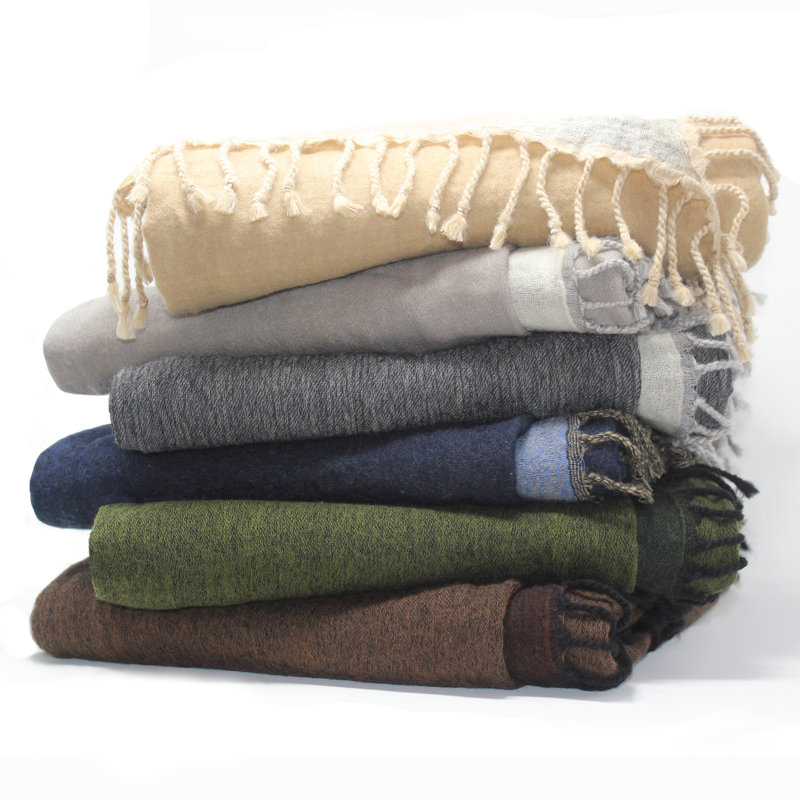 Cosette Merino Reversible Wool Throw, Dark Green/Green