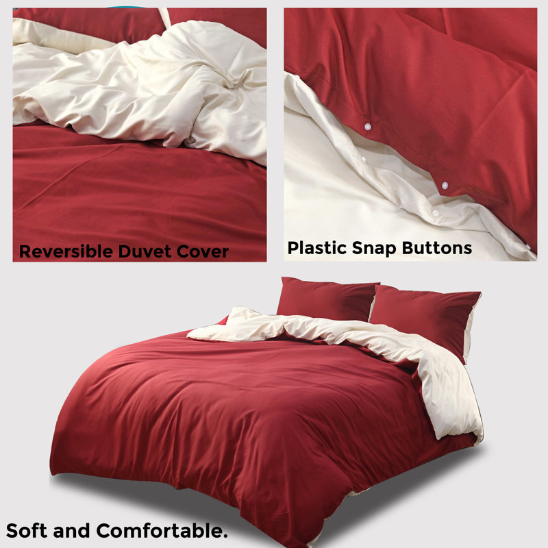 Jersen Microfiber Solid Colour Duvet Cover Set with Pillowcases Included, Beige/Burgundy, Single